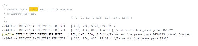 Steps config for Marlin