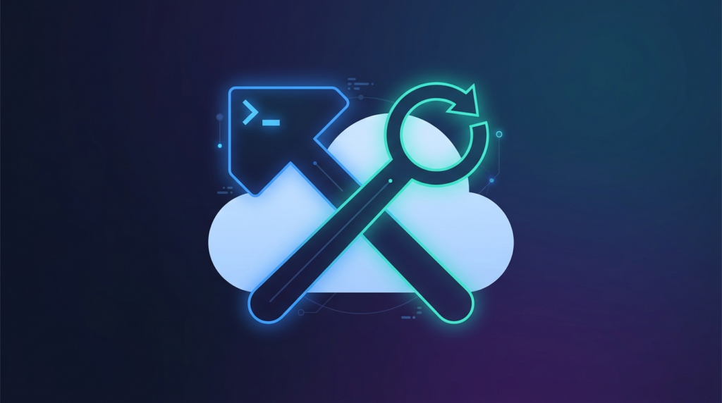 Dos arneses para Ollama Cloud representados como dos llaves inglesas cruzadas, una con icono de terminal y otra con icono de optimización, sobre una nube