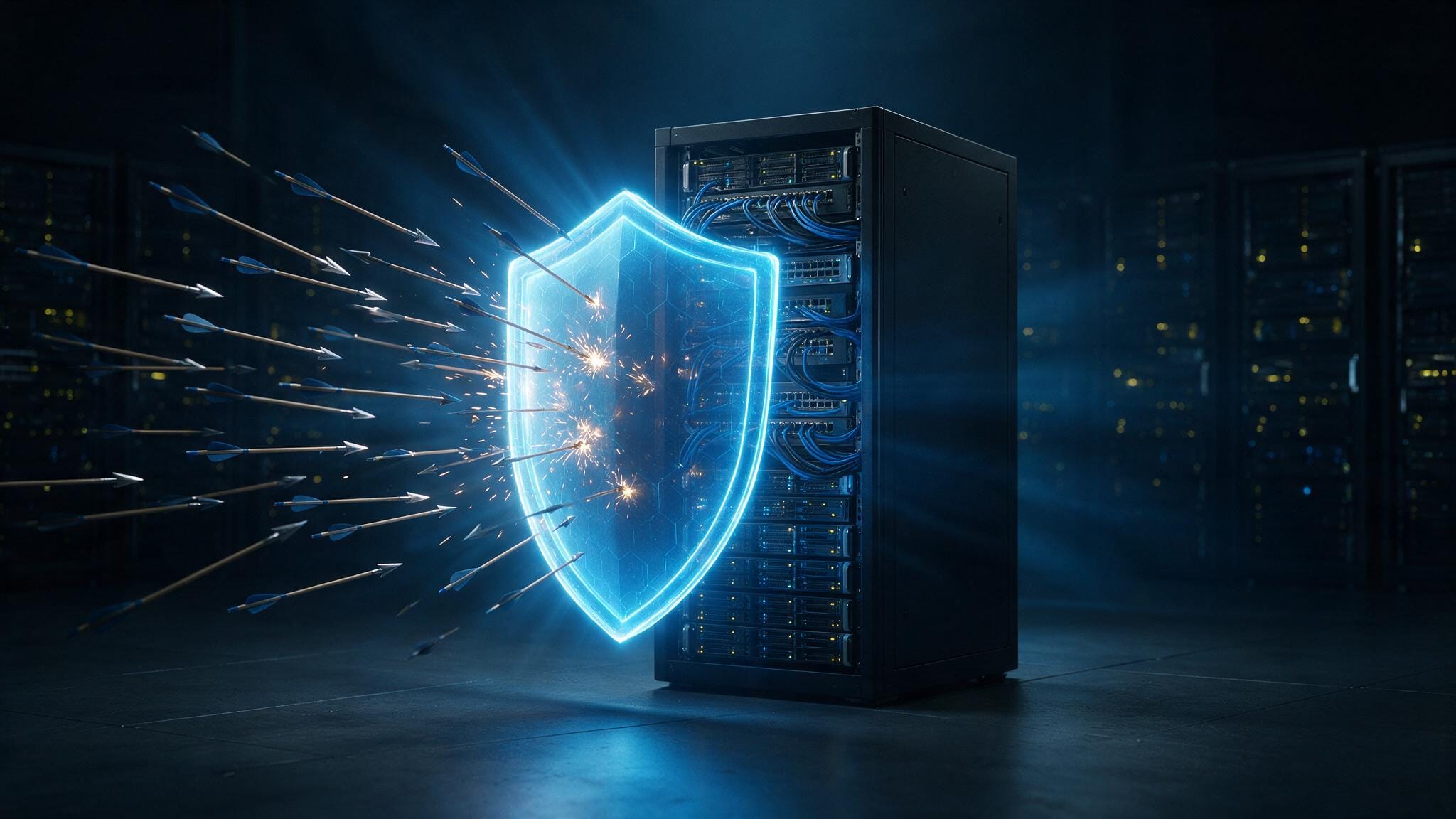 Escudo digital protegiendo un servidor con el proxy DNS de Cloudflare