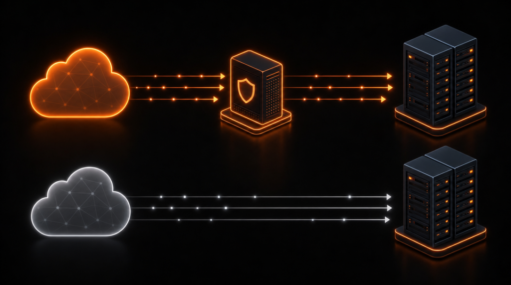 Digital shield protecting a server with Cloudflare DNS proxy setup